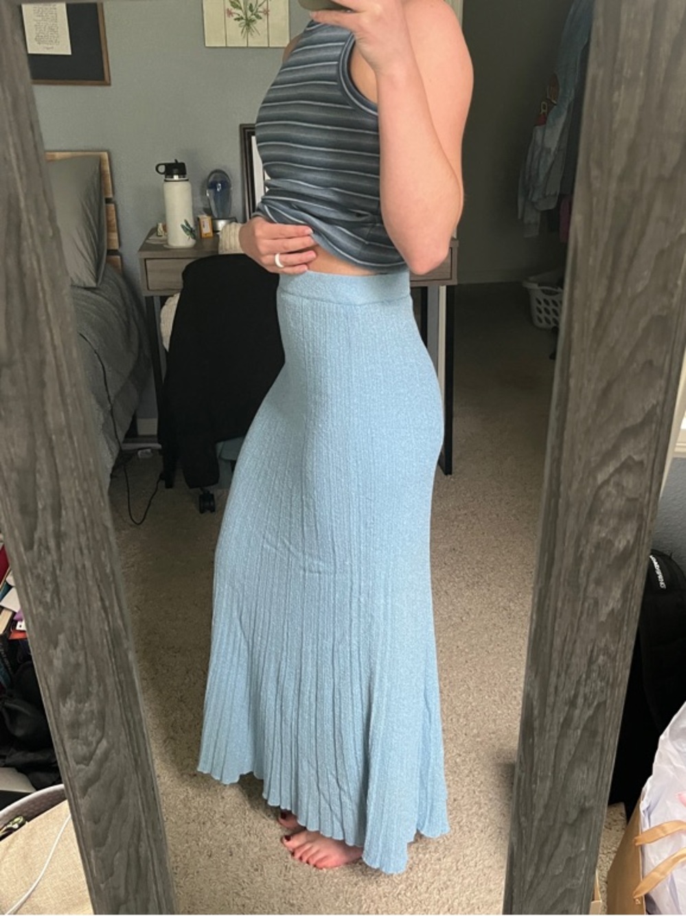Current Air Light Blue Ribbed Maxi Skirt